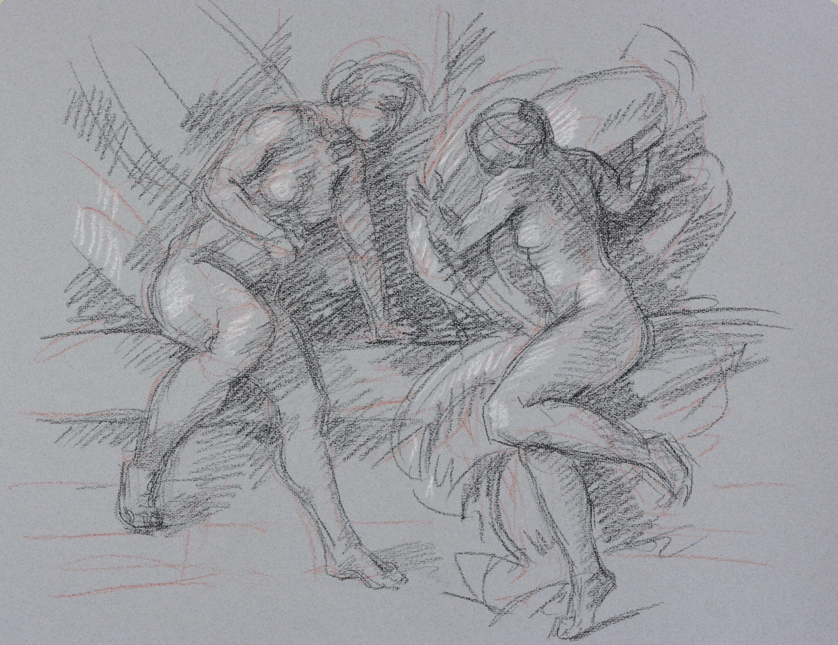 Melissa & Bradamante; chalk on paper, 50 x 65 cm, 2018