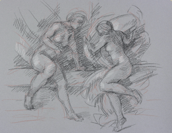 Melissa & Bradamante; chalk on paper, 50 x 65 cm, 2018