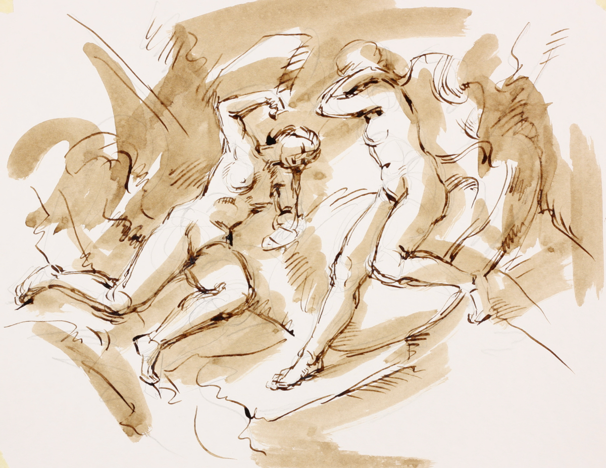 untitled; pen & sepia wash, 25 x 33, 2018